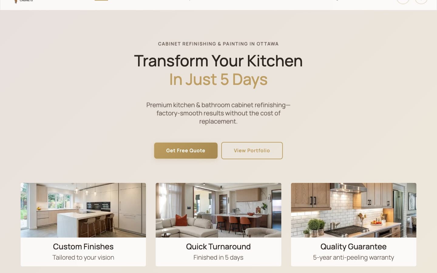 Site de True Finish Cabinets — page d’accueil